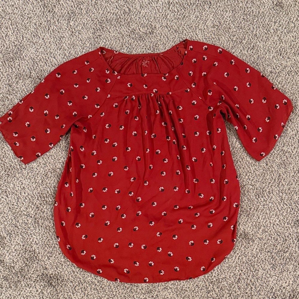 LOFT Burgundy Floral Flowy Blouse